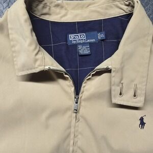 VTG Polo Ralph Lauren Bi-Swing Jacket Mens‎ XL Khaki Beige Zip Windowpane Lining